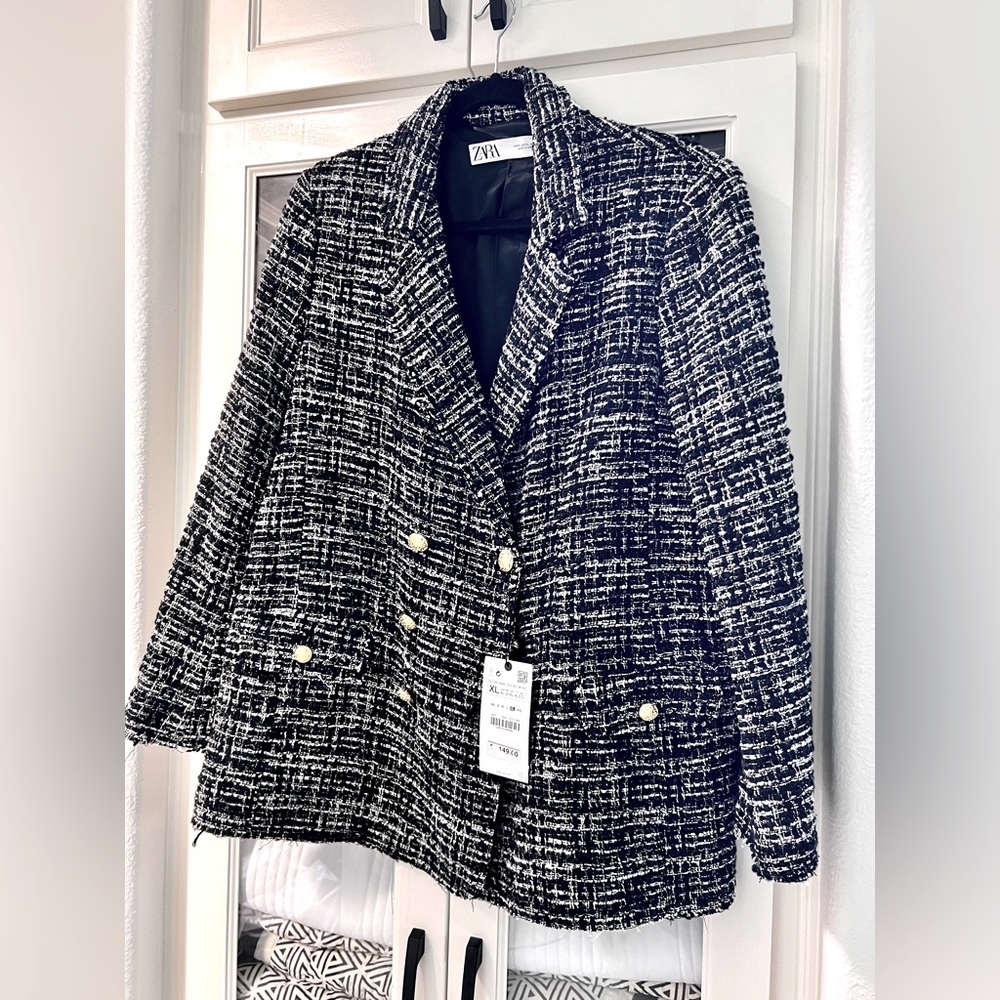 Zara Double Breasted Boucle Blazer NWT